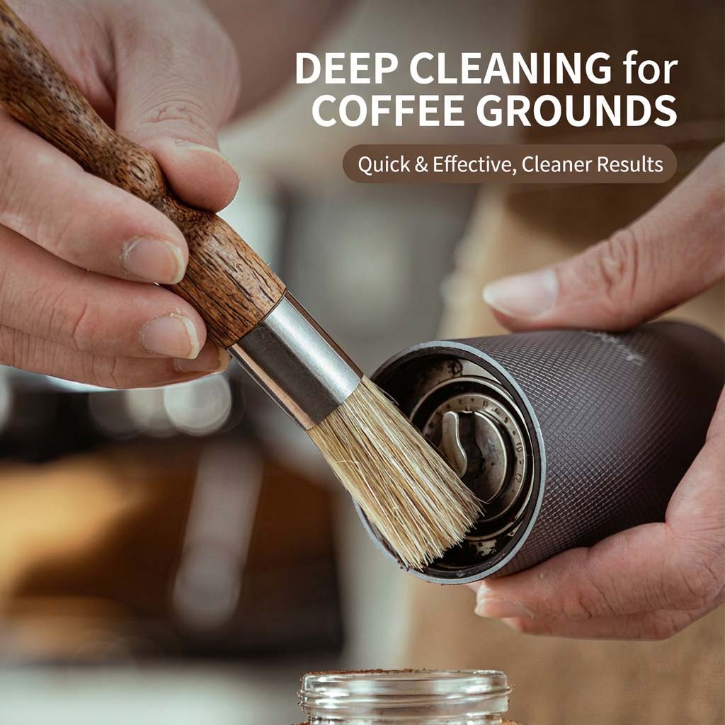 Soft bristles cleaning coffee grounds