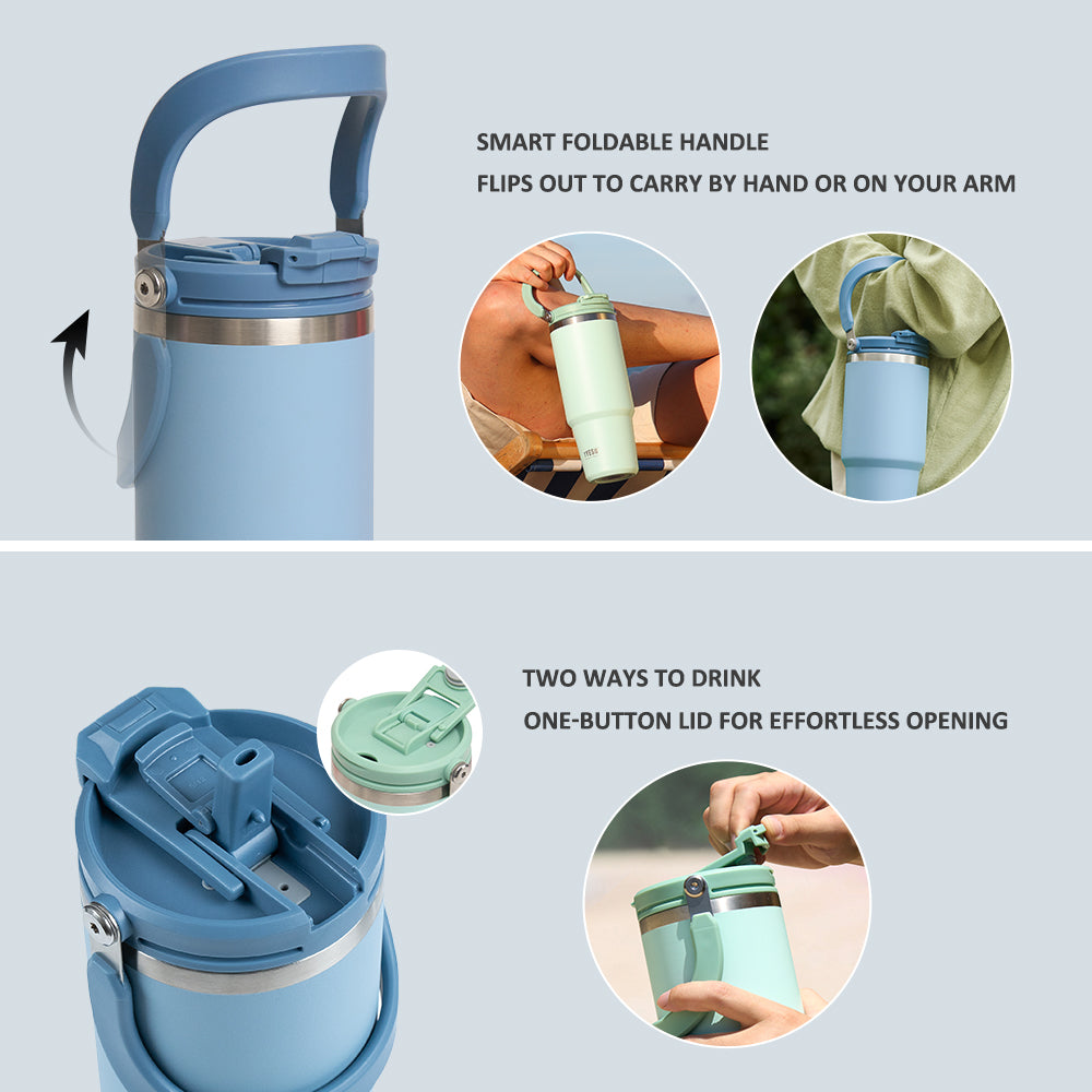 A detailed view of the versatile 2-in-1 lid with straw and flip-top options.