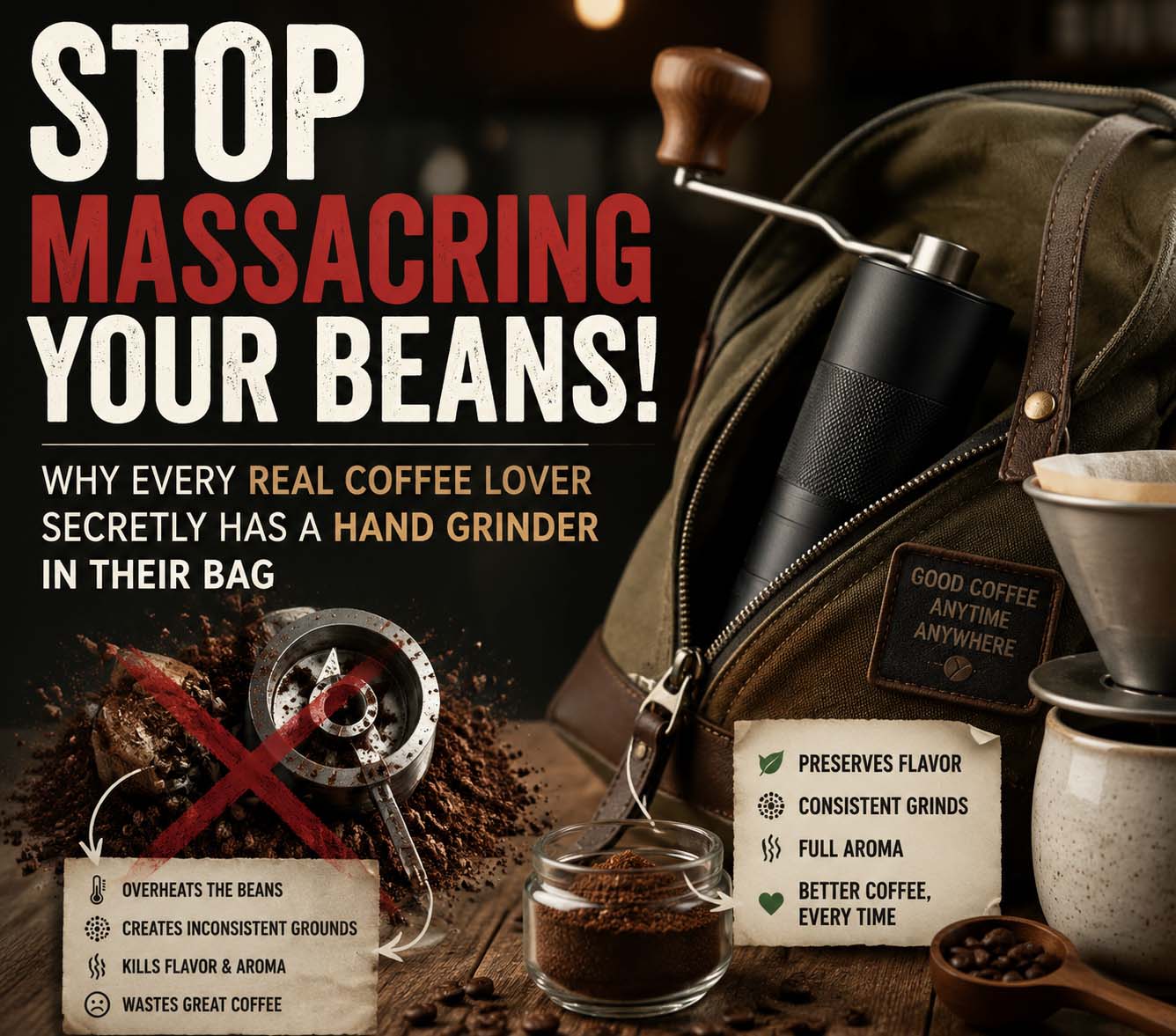 Stop Massacring Your Beans! Why Every Real Coffee Lover Secretly Has a Hand Grinder in Their Bag