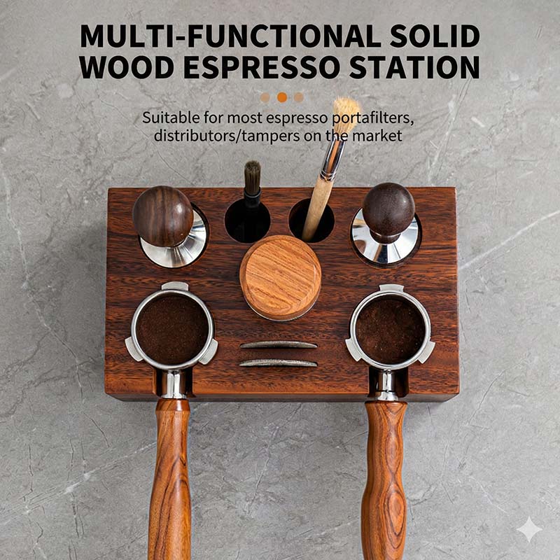 Dual Slot Wooden Coffee Tamper Holder for 51-58mm - Detail View 1