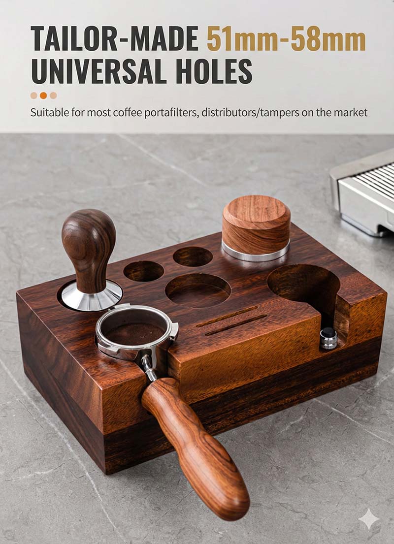 Dual Slot Wooden Coffee Tamper Holder for 51-58mm - Detail View 2