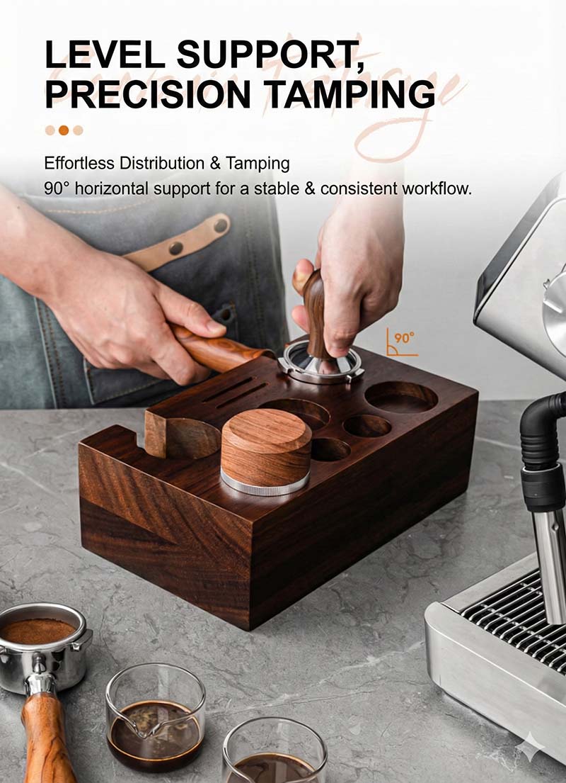 Dual Slot Wooden Coffee Tamper Holder for 51-58mm - Detail View 3